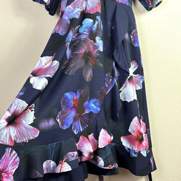 Adrianna Papell Ruffle Hem Dreamy Hibiscus Wrap Dress size 6 - Picture 9 of 16